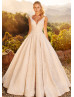 Beaded Ivory Lace Satin U Back Wedding Dress With Pockets